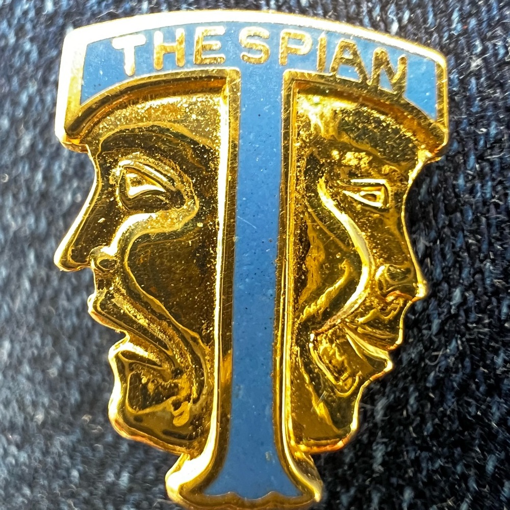 Thespin Gold & Blue Enamel Theatre Pin vintage. Actors fraternity.